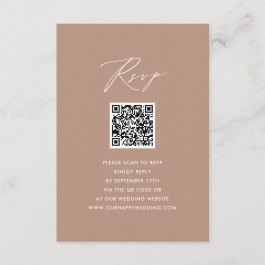Blush Pink Elegantes Skript Einfache QR Hochzeit R Begleitkarte (Vorderseite)