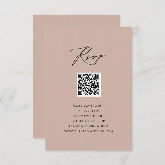 Blush Pink Elegantes Skript Einfache QR Hochzeit R RSVP Karte (Vorne/Hinten)