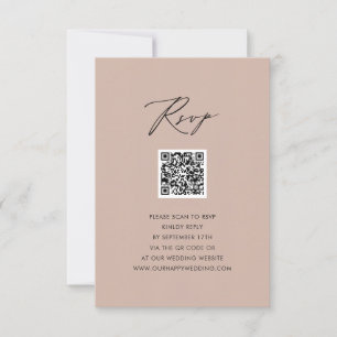 Blush Pink Elegantes Skript Einfache QR Hochzeit R RSVP Karte