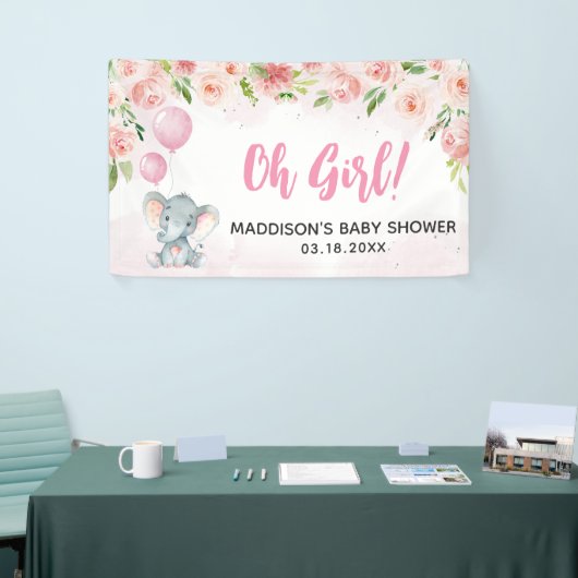 Blush Pink Elephant Baby Dusche Banner (Messeveranstaltung)