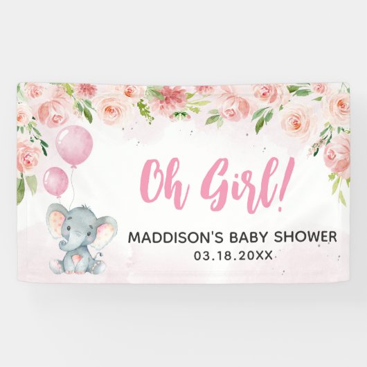 Blush Pink Elephant Baby Dusche Banner (Horizontal)