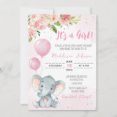 Blush Pink Elephant Baby Dusche Einladung (Vorderseite)