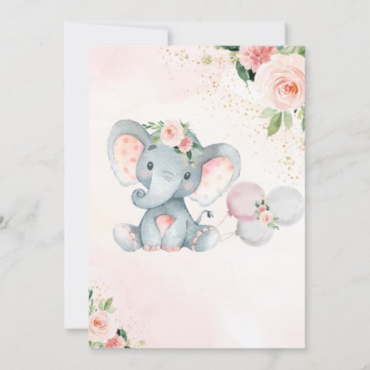 Blush Pink Elephant Baby Dusche Einladung (Rückseite)