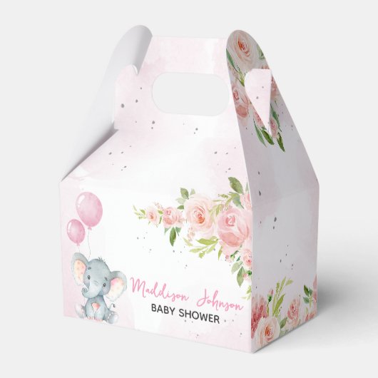 Blush Pink Elephant Baby Dusche Geschenkschachtel (Vorderseite)