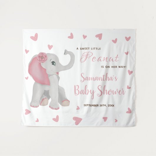 Blush Pink Elephant Baby Dusche Hintergrund Schild Wandteppich (Vorderseite (Horizontal))