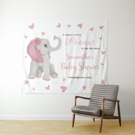 Blush Pink Elephant Baby Dusche Hintergrund Schild Wandteppich (Beispiel (Horizontal))