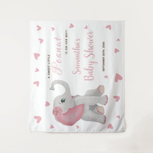 Blush Pink Elephant Baby Dusche Hintergrund Schild Wandteppich (Vorderseite)