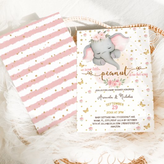 Blush Pink Elephant Baby Girl Dusche Einladung