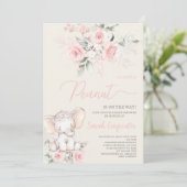 Blush pink Elephant Baby Shower Girl Einladung (Stehend Vorderseite)