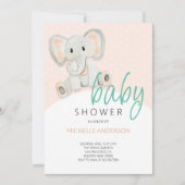 Blush Pink Elephant Girl Aquarellbilder Einladung (Vorderseite)