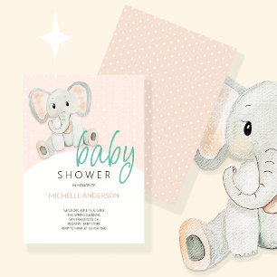 Blush Pink Elephant Girl Aquarellbilder Einladung