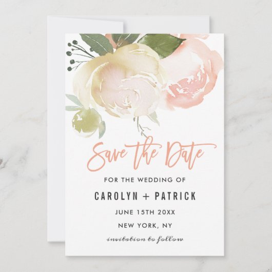 Blush Pink Elfenbein Hochzeit retten Datum Save The Date (Vorderseite)