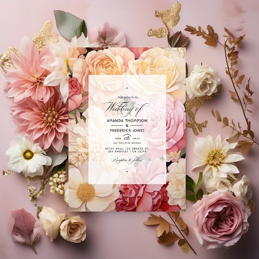 Blush Pink, Elfenbein und Gold Floral Wedding Einladung