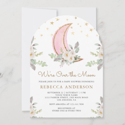 Blush Pink Elfenbeinblume Arch Babydusche Einladung (Vorderseite)