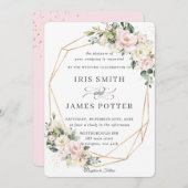 Blush Pink Elfenbeinblume Hochzeit Gold Geometrie Einladung (Vorne/Hinten)