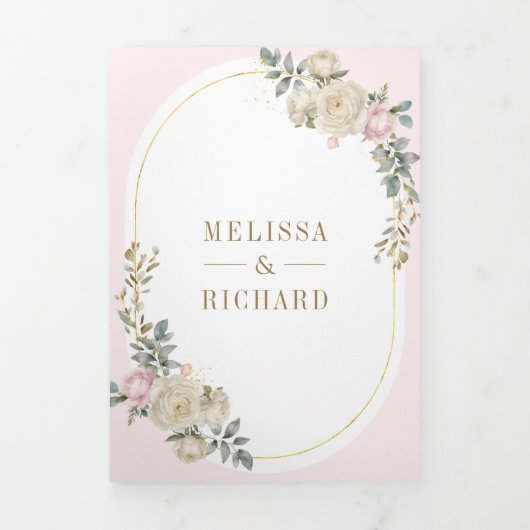 Blush Pink Elfenbeinblumengold Alles in einer Hoch Dreifach Gefaltete Einladung (Cover)