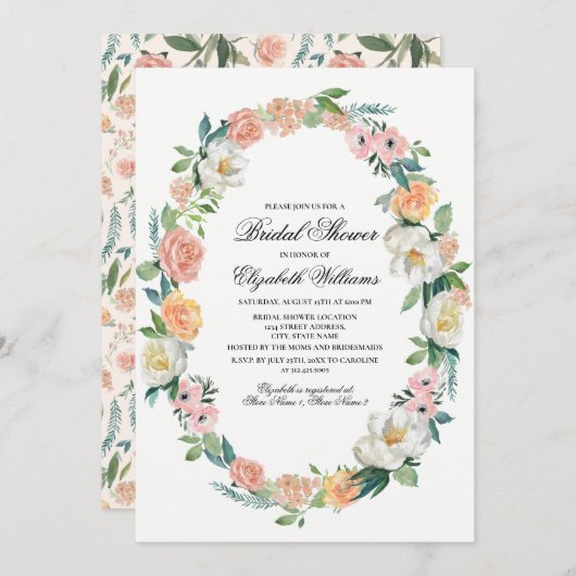 Blush Pink Elfenbeinflora Brautparty Einladung (Vorne/Hinten)