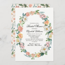 Blush Pink Elfenbeinflora Brautparty Einladung