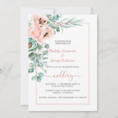 Blush Pink Elfenbeinpolster und Peonies Rahmen Hoc Einladung (Vorderseite)