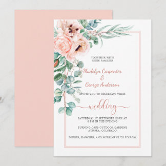 Blush Pink Elfenbeinpolster und Peonies Rahmen Hoc Einladung