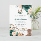 Blush Pink Emerald Green Wild West Quinceañera Save The Date (Stehend Vorderseite)
