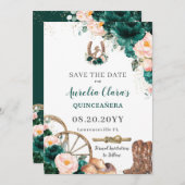 Blush Pink Emerald Green Wild West Quinceañera Save The Date (Vorne/Hinten)