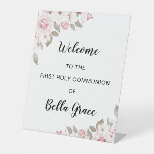 Blush Pink Erste Kommune Blues Willkommen Sockelschild