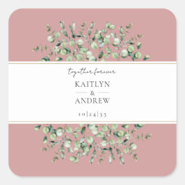 Blush Pink Eucalyptus Together Forever Wedding Quadratischer Aufkleber
