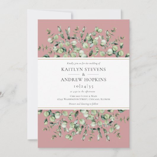 Blush Pink Eucalyptus  Wedding Einladung (Vorderseite)