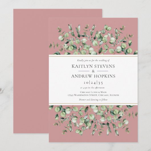 Blush Pink Eucalyptus Wedding Einladung (Vorne/Hinten)