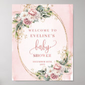 Blush Pink Eucalyptus Welcome Baby Shower Sign Art Poster (Vorne)