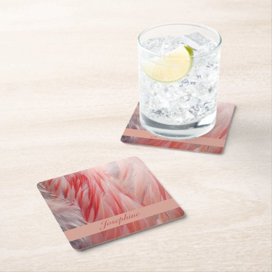 Blush Pink Exotic Flamingo Bird Feathers Textur Rechteckiger Pappuntersetzer (Vor Ort)