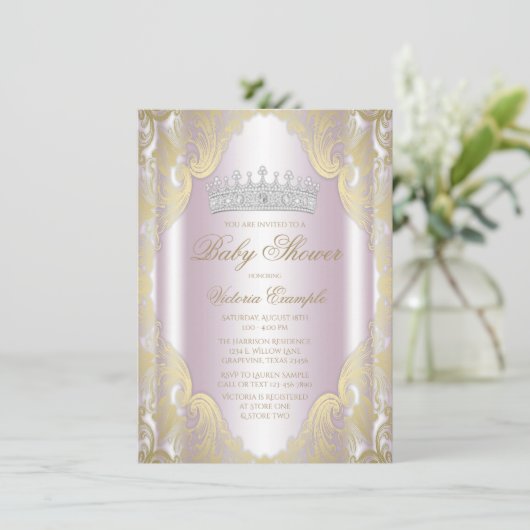 Blush Pink Extravagant Princess Baby Dusche Einladung (Stehend Vorderseite)