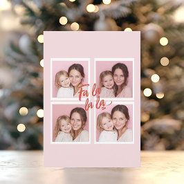 Blush Pink Fa La La La Photo Grid Christmas  Feiertagskarte