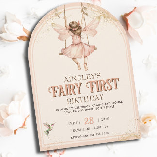 Blush Pink Fairy First Arted 1. Geburtstag Party Einladung