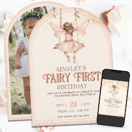 Blush Pink Fairy First Arted 1. Geburtstag Party Einladung