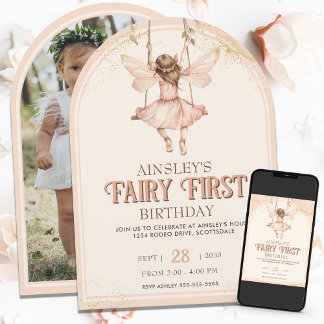 Blush Pink Fairy First Arted 1. Geburtstag Party Einladung