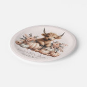 Blush Pink Fall Highland Cow Baby Dusche Teller (Schrägansicht)