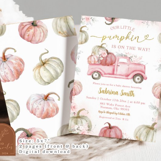 Blush Pink Fall Pumpkin Truck Baby Dusche Einladung