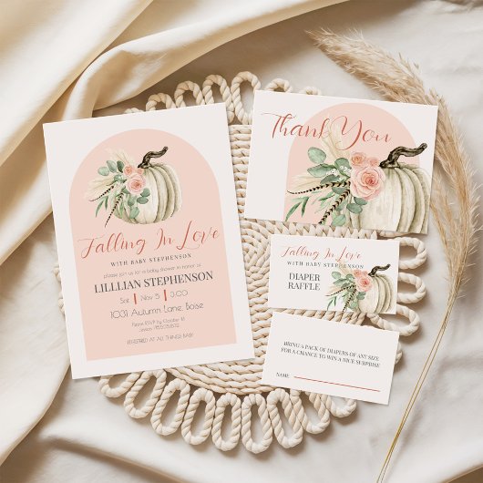 Blush Pink Fallend in Liebe Pumpkin Baby Dusche Einladung