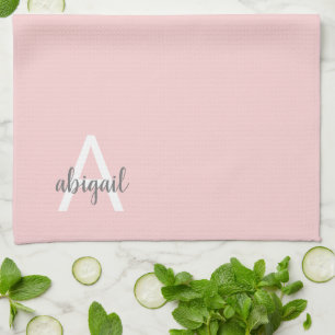 Blush Pink Familienname Modern Monogram Geschirrtuch