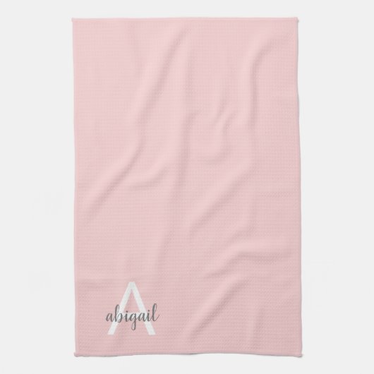 Blush Pink Familienname Modern Monogram Geschirrtuch (Vertikal)