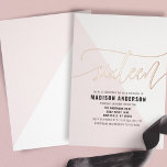 Blush Pink Farbblock Sweet 16 Geburtstagsparty<br><div class="desc">Feiern Sie ein besonderes Sweet 16 mit dieser eleganten,  rosafarbenen Farbblockfolie. Das moderne Design besticht durch ein geometrisches Muster und schimmernde Goldfolienakzente in der Rose,  die sich perfekt für ein stilvolles und anspruchsvolles Fest eignen. Personalisieren Sie Ihre Veranstaltungsdetails,  um einen unvergesslichen Sake für Ihre Gäste zu schaffen.</div>