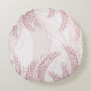 Blush Pink Feather Palm Bliss 1 Rundes Kissen