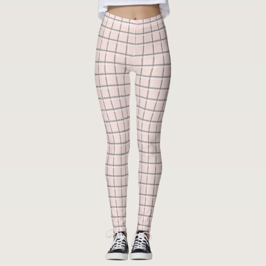 Blush Pink Fein Kariertes Muster Preppy Leggings (Vorderseite)