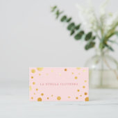 Blush Pink Feminine Chic Gold Confetti Polka Dot Visitenkarte (Stehend Vorderseite)