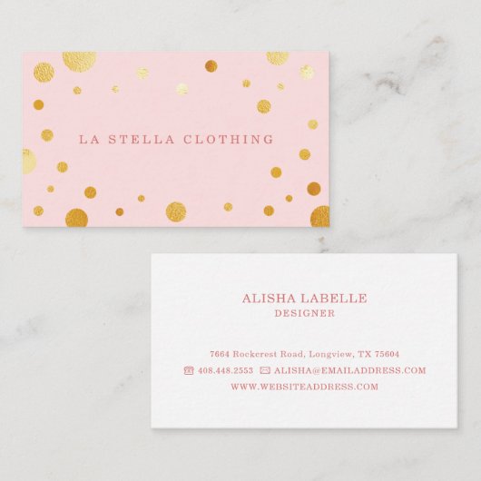 Blush Pink Feminine Chic Gold Confetti Polka Dot Visitenkarte (Vorne/Hinten)