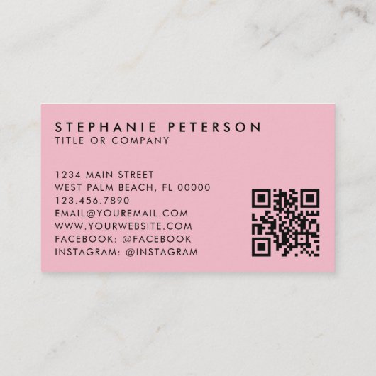 Blush Pink Feminine Custom Company Logo QR Code Visitenkarte (Rückseite)