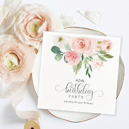 Blush Pink Feminine Floral 80. Geburtstagsparty Serviette