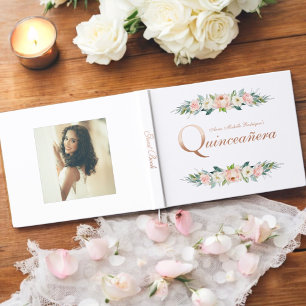Blush Pink Feminoral Quinceñera Gästebuch